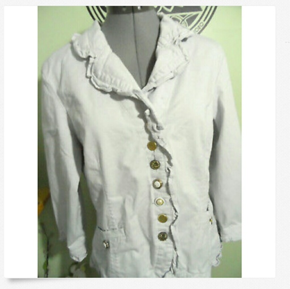 LIVE A LITTLE Ruffled Blazer L Gray Boho DenimCoat - Picture 2 of 6